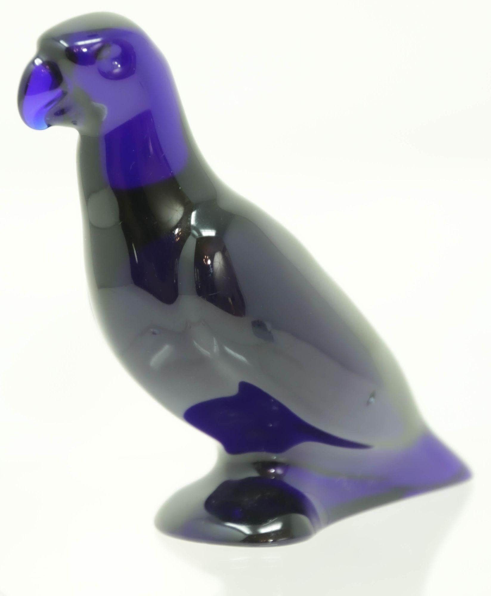 Baccarat France Crystal Cobalt Blue Glass Parrot Paperweight For Sale 8