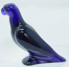 Baccarat France Crystal Cobalt Blue Glass Parrot Paperweight