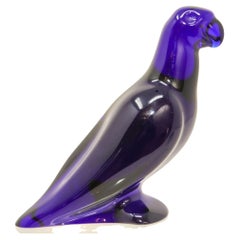 Baccarat France Crystal Cobalt Blue Glass Parrot Paperweight