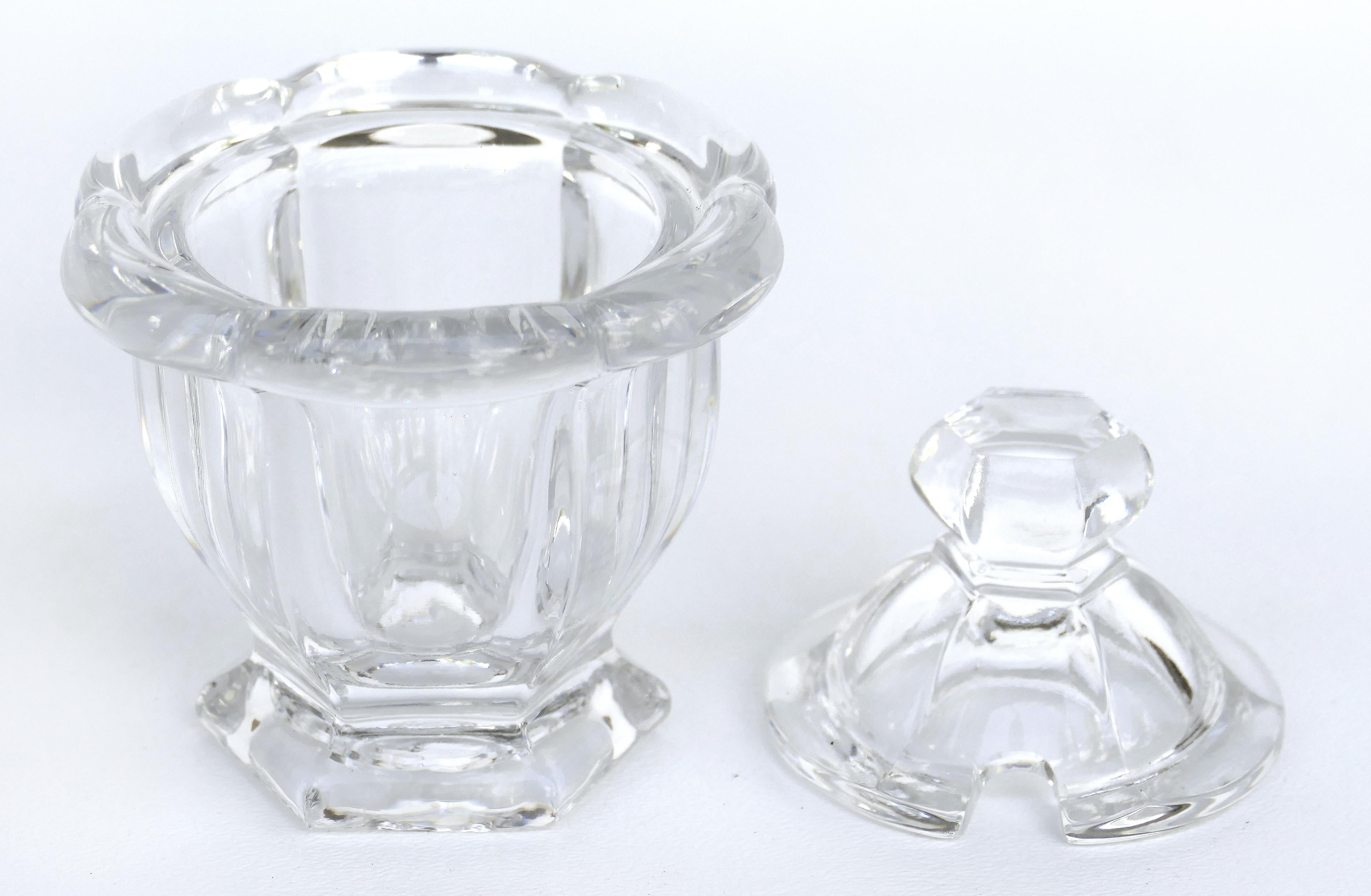 Baccarat France crystal covered mustard pot

Offered for sale is a Baccarat crystal covered mustard pot. The lid has a notched opening for a spoon which is not included. The base has the Baccarat stamp on the underside as pictured.