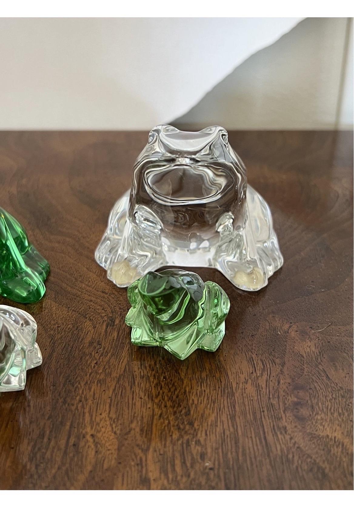 4 Pc Baccarat France Crystal Frog Family Green & Clear!.


No chips or cracks


Lg 2.625” h x 3.25” w

Sm 1.25” h x 1.5” w