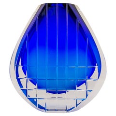 Baccarat France Crystal Neptune Elegant Clear Cobalt Blue Glass Vase