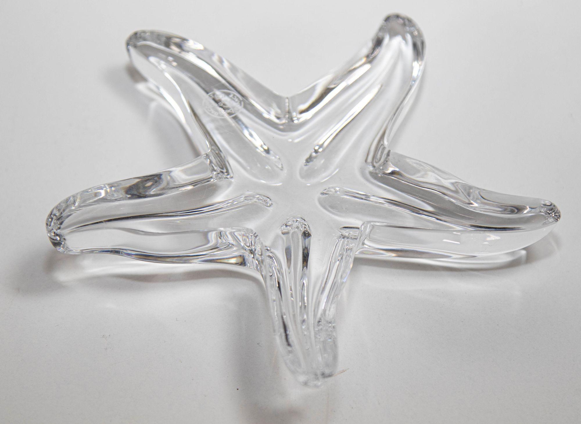 Organic Modern BACCARAT France Crystal Starfish Paperweight Art Glass 1970s For Sale