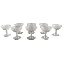 Vintage Baccarat, France, Eight Armagnac Champagne Glasses in Mouth Blown Crystal Glass