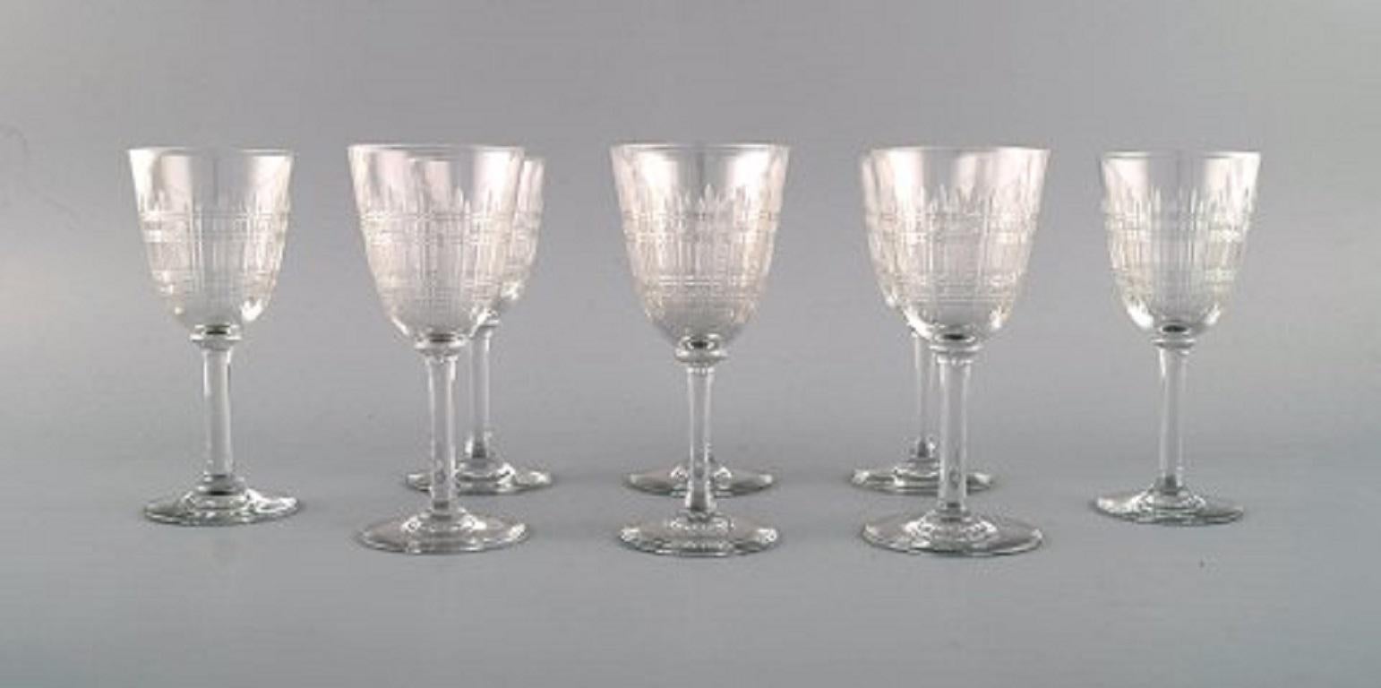 Baccarat, France. Eight Art Deco Cavour white wine glasses in mouth blown crystal glass. 1920s / 30s.
Measures: 13.5 x 6 cm.
In perfect condition.