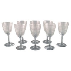 Antique Baccarat, France. Eight Art Deco Cavour White Wine Glasses in Crystal Glass