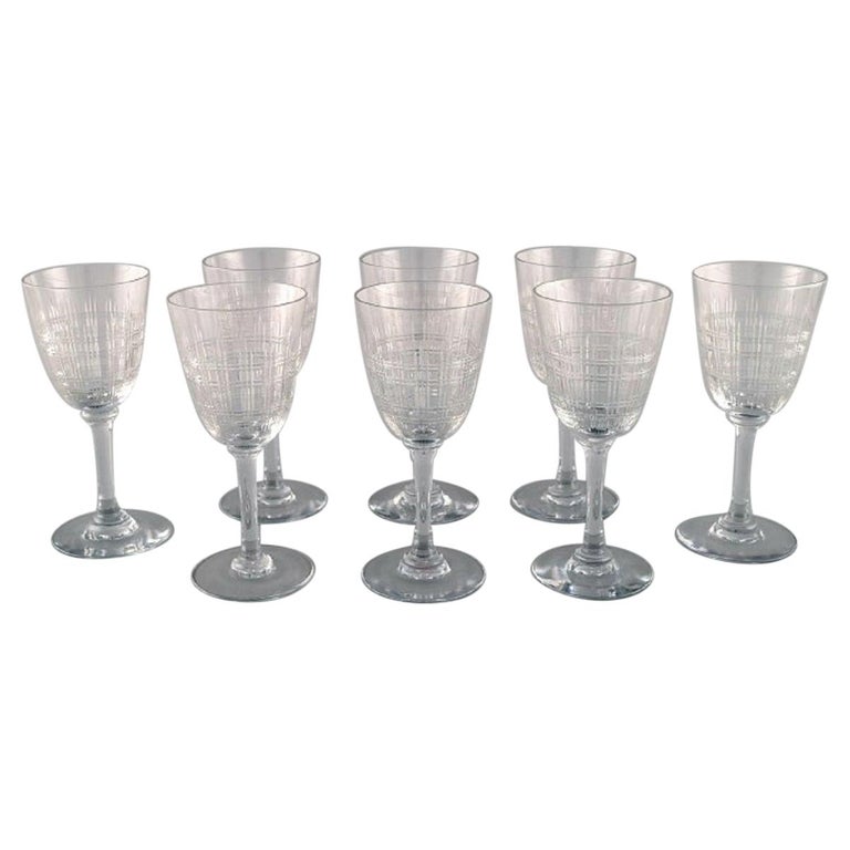 Baccarat, France. Eight Art Deco Cavour White Wine Glasses in Crystal