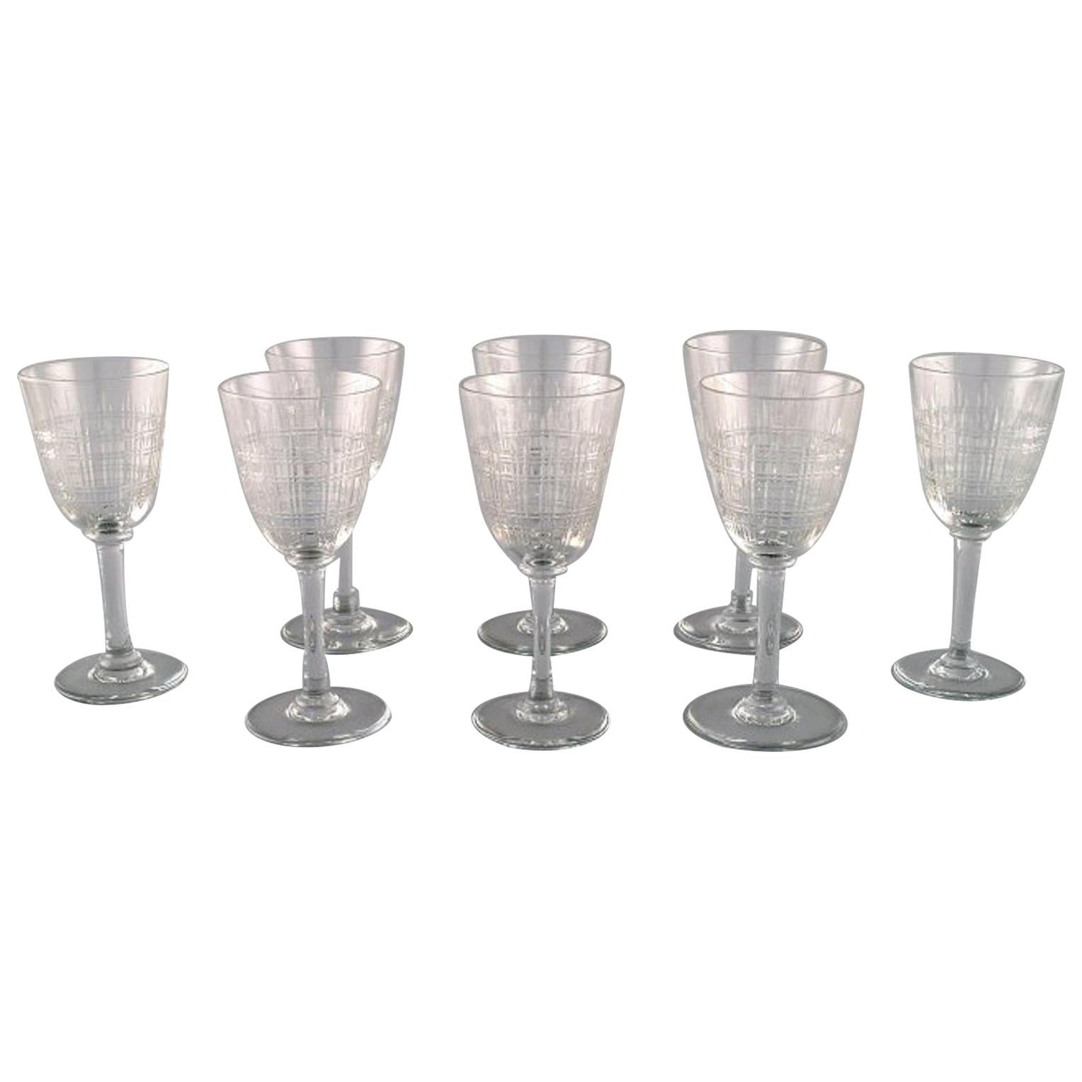 Baccarat, France, Eight Art Deco Red Wine Glasses in Crystal Glass For
