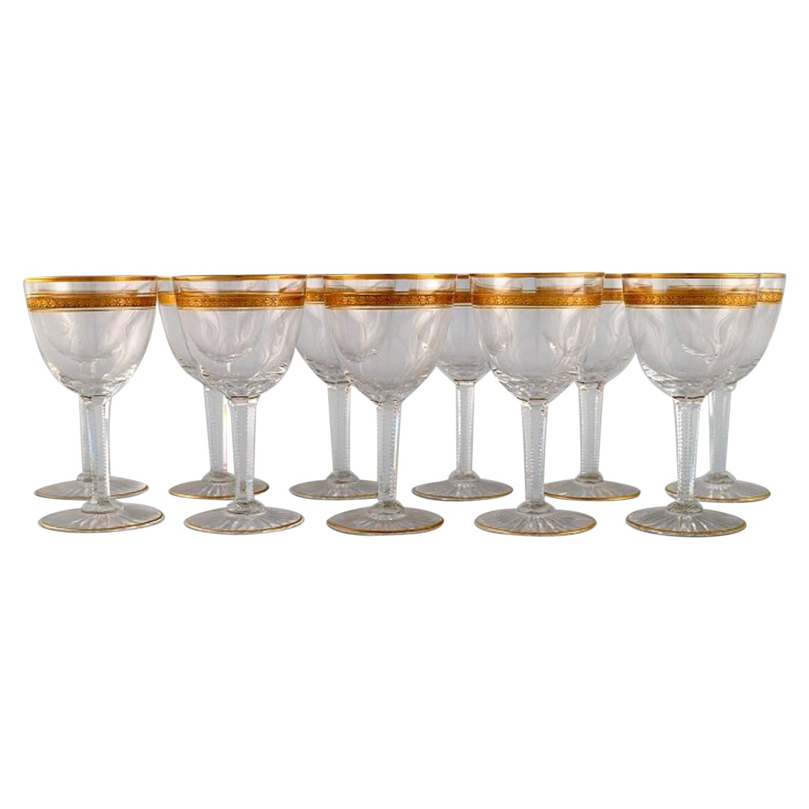 Baccarat, France, Eleven Art Deco White Wine Glasses in Crystal Glass, 1930's