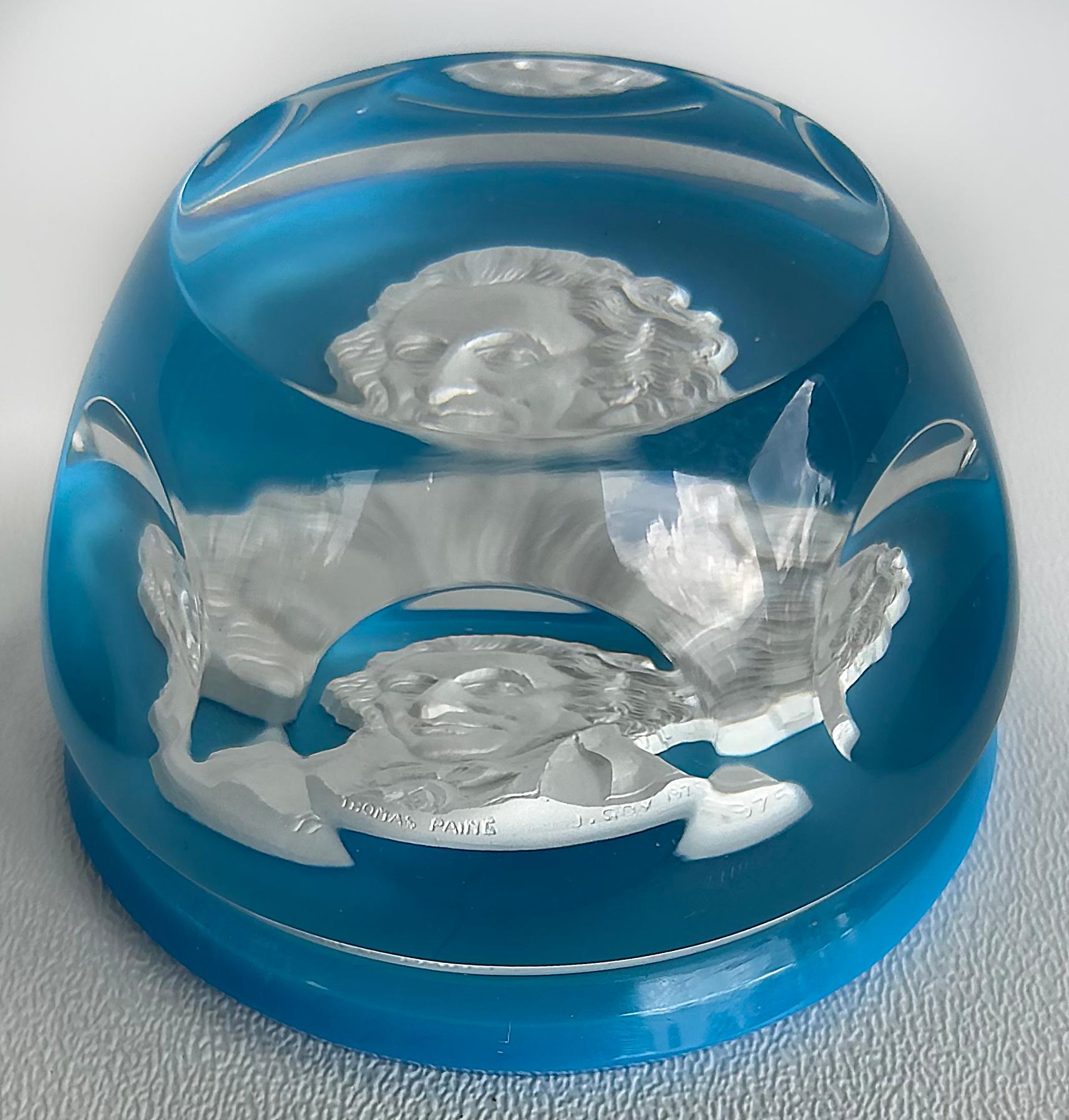 Baccarat Frankreich Facettierter Kristall Sulfid Kamee Briefbeschwerer von Thomas Paine im Zustand „Gut“ im Angebot in Miami, FL
