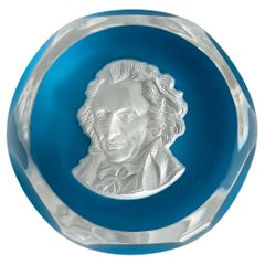 Baccarat France Faceted Crystal Sulphide Cameo Paperweight of Thomas Paine