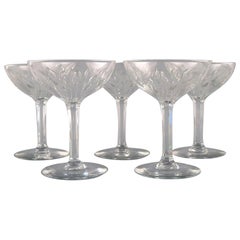 Vintage Baccarat, France. Five champagne bowls in clear mouth-blown crystal glass.