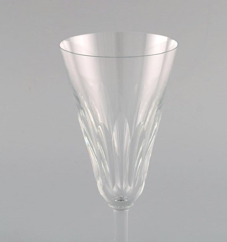 French Baccarat, France, Four Art Deco Champagne Flutes in Clear Crystal Glass For Sale