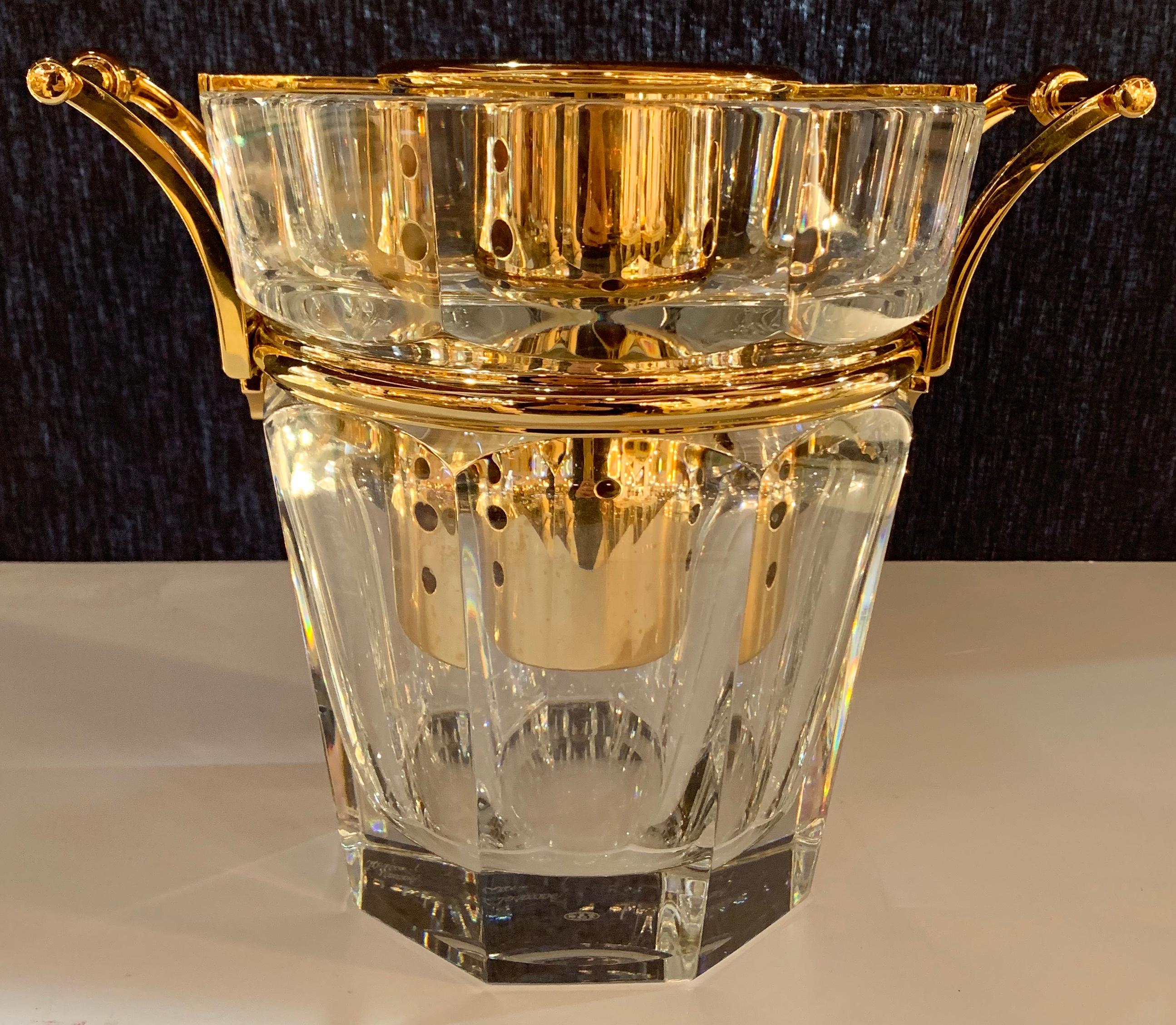 Baccarat France Harcourt crystal champagne bucket / cooler. A Classic and opulent ribbed crystal Baccarat ice bucket from one of the worlds most coveted glass manufacturers! A stunning example of the opulence of Baccarat. This French champagne
