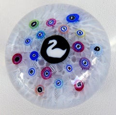 Baccarat France Millefiori Commemorative 1974 Paperweight Swan Gridel Silhouette
