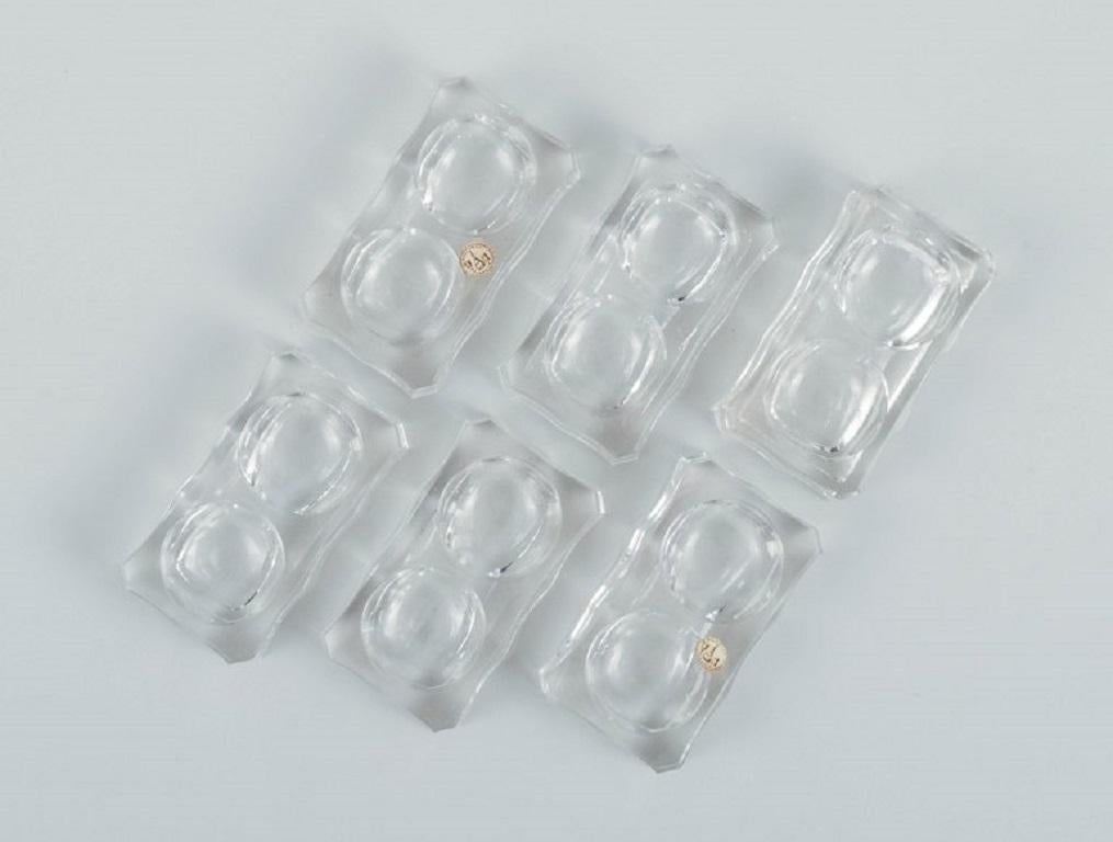French Baccarat, France, Six Art Deco Double Salt Cellars, Faceted Crystal Glass