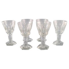 Baccarat, France, Six Art Deco Red Wine Glasses in Clear Crystal Glass