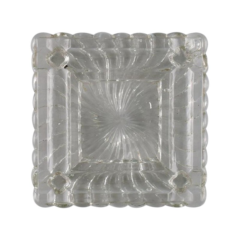 Quadratische Art-Déco-Schale / Schale aus klarem Kunstglas von Baccarat, Frankreich, 1930er / 40er Jahre