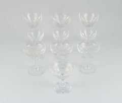 Baccarat, France, Ten Art Deco Crystal Glasses in Clear Glass