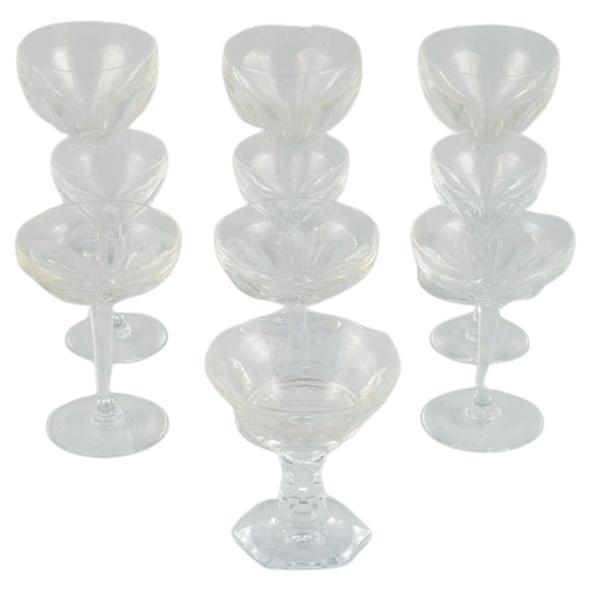 Baccarat, France, Ten Art Deco Crystal Glasses in Clear Glass