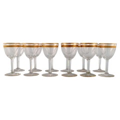 Baccarat, France, Twelve Art Deco Wine Glasses in Crystal Glass, 1930's