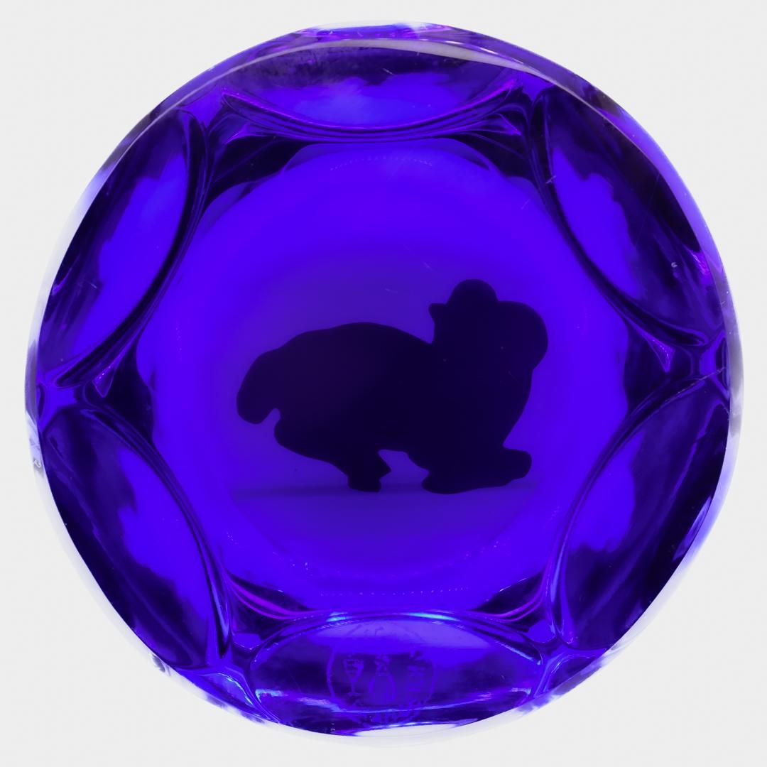 Baccarat French Art Glass Zodiac Paperweight Aries Ram Sulfide on Cobalt Blue For Sale 1