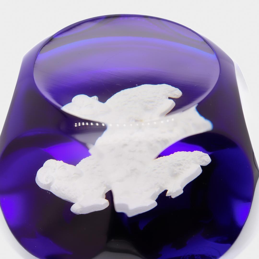 Baccarat French Art Glass Zodiac Paperweight Aries Ram Sulfide on Cobalt Blue 2