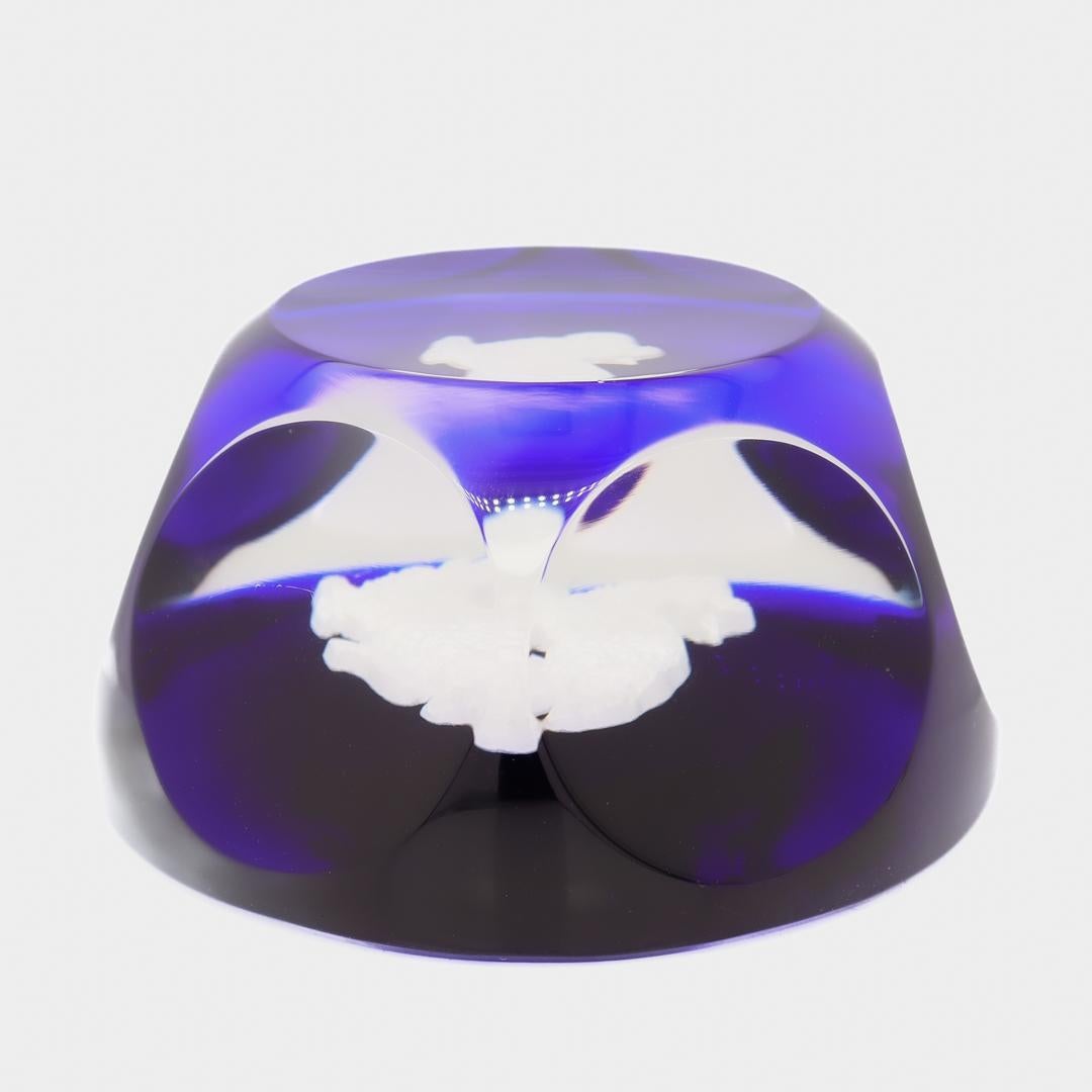 Baccarat French Art Glass Zodiac Paperweight Aries Ram Sulfide on Cobalt Blue For Sale 4