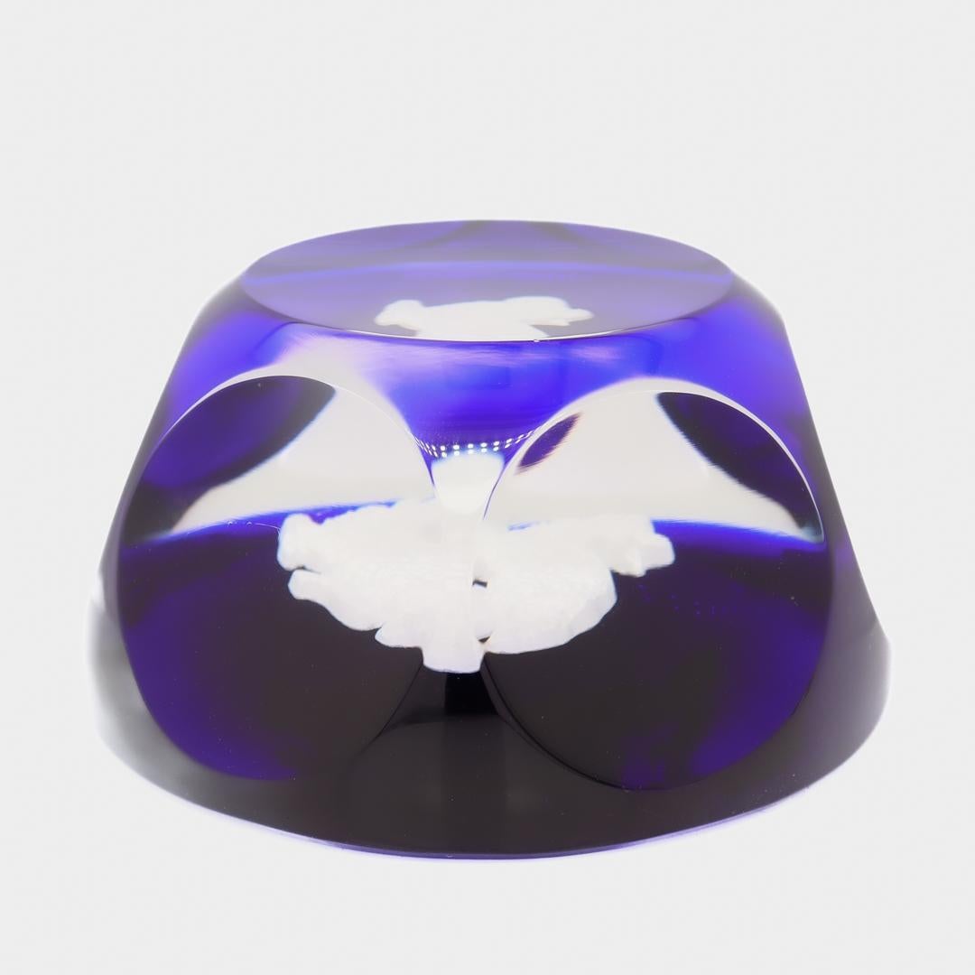 Baccarat French Art Glass Zodiac Paperweight Aries Ram Sulfide on Cobalt Blue 4