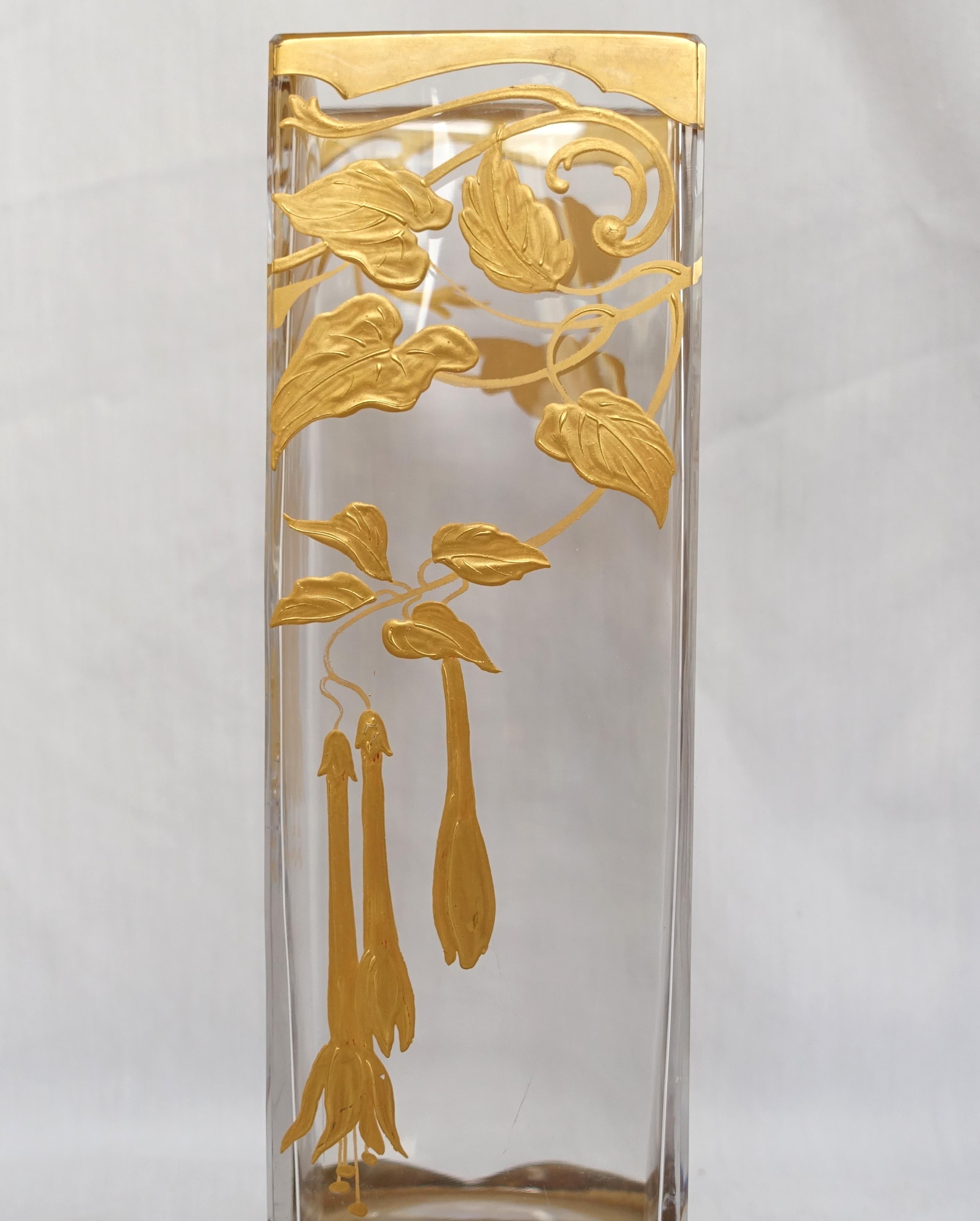 Late 19th Century Baccarat : French Art Nouveau crystal vase gilt with fine gold circa 1900