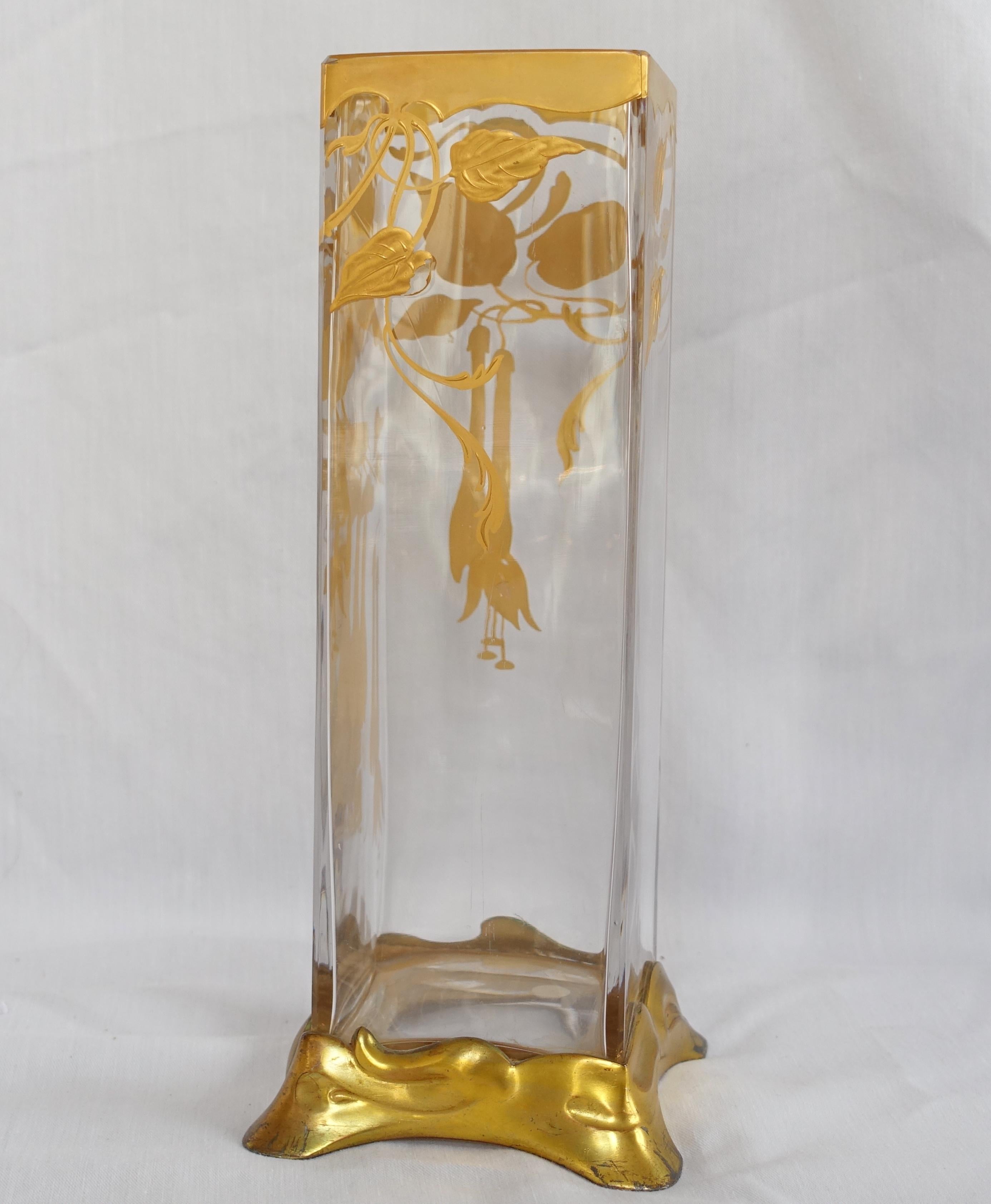Bronze Baccarat : French Art Nouveau crystal vase gilt with fine gold circa 1900
