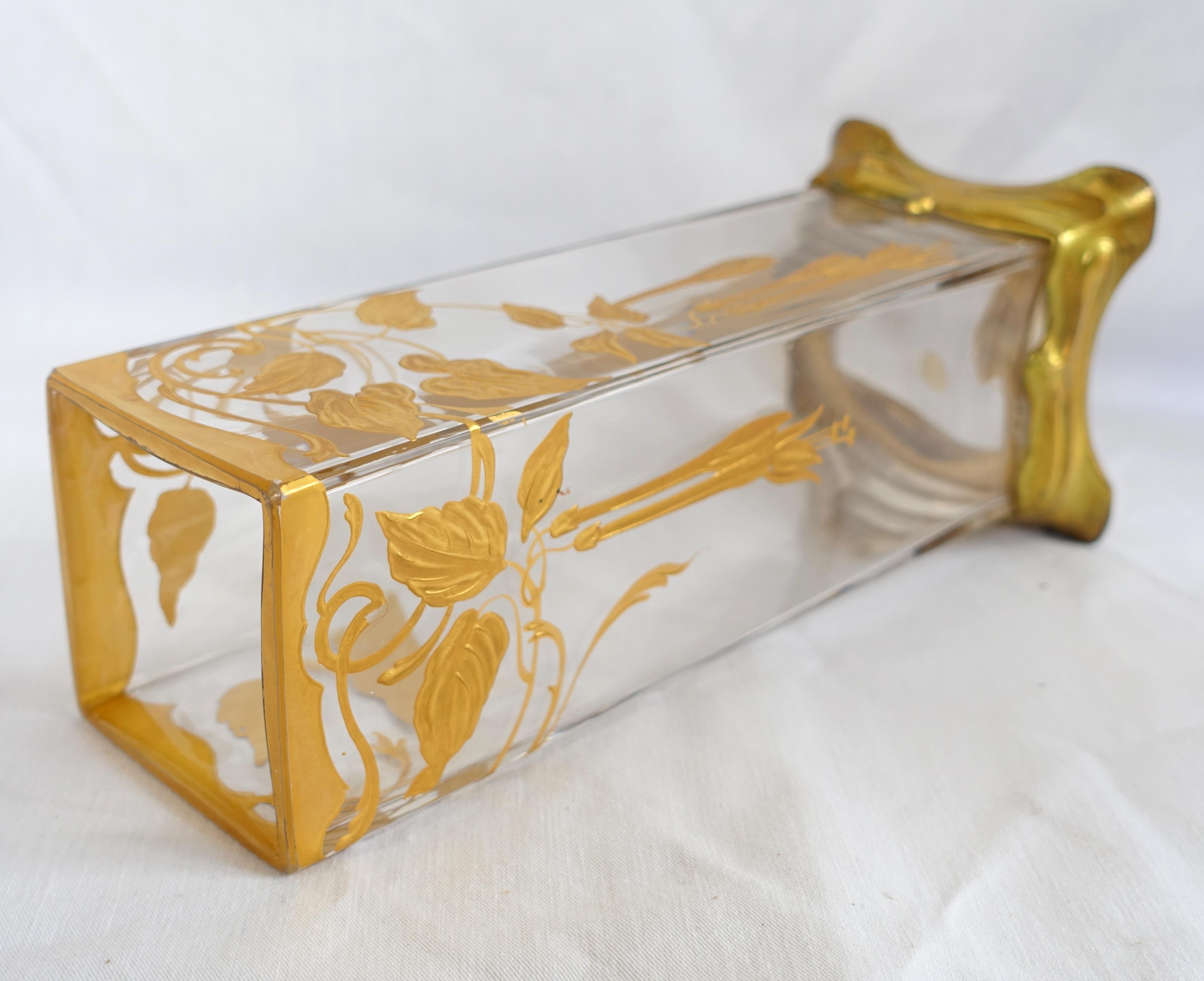 Baccarat : French Art Nouveau crystal vase gilt with fine gold circa 1900 1