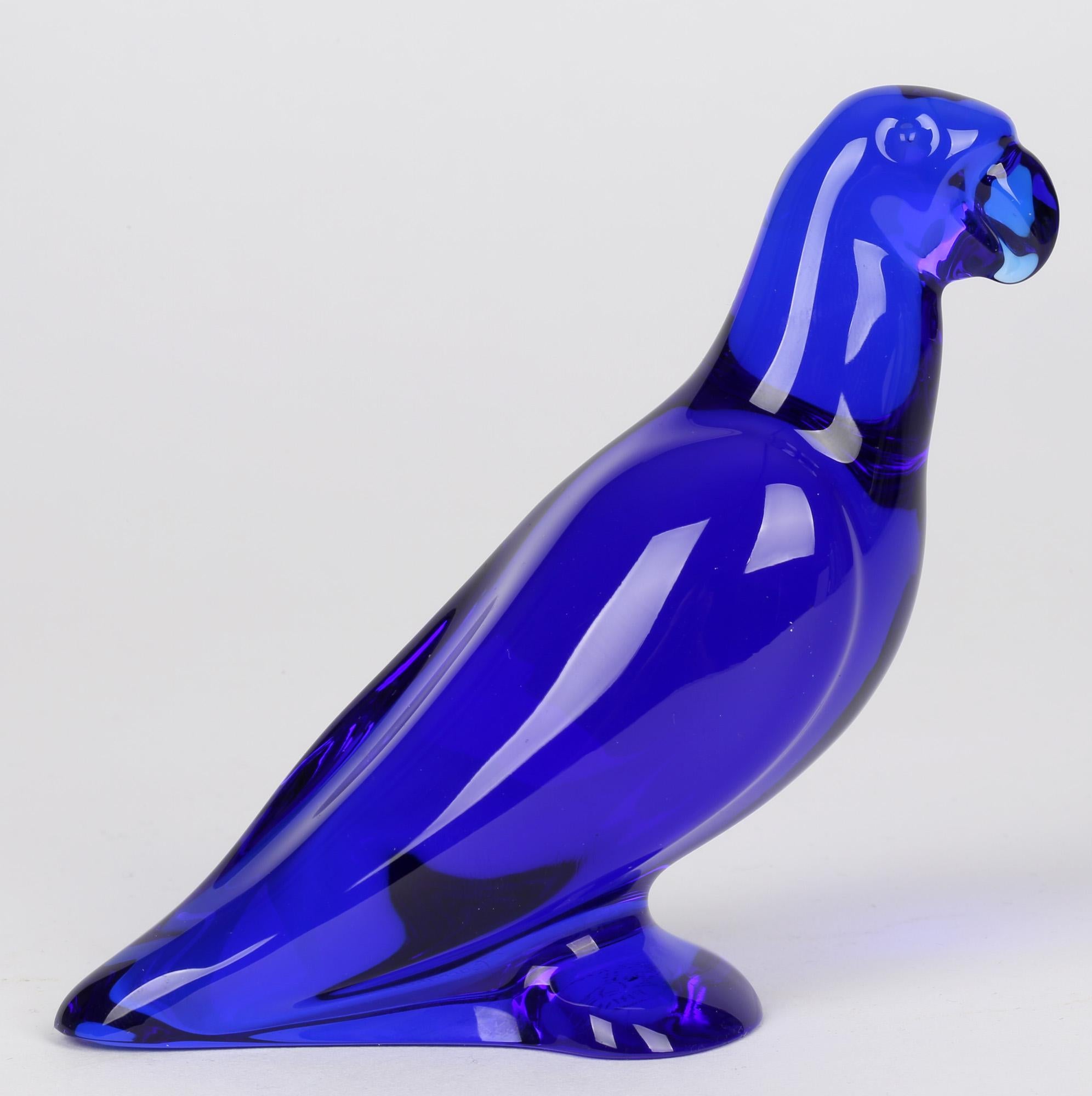 Baccarat French Cobalt Blue Glass Parrot Paperweight 4
