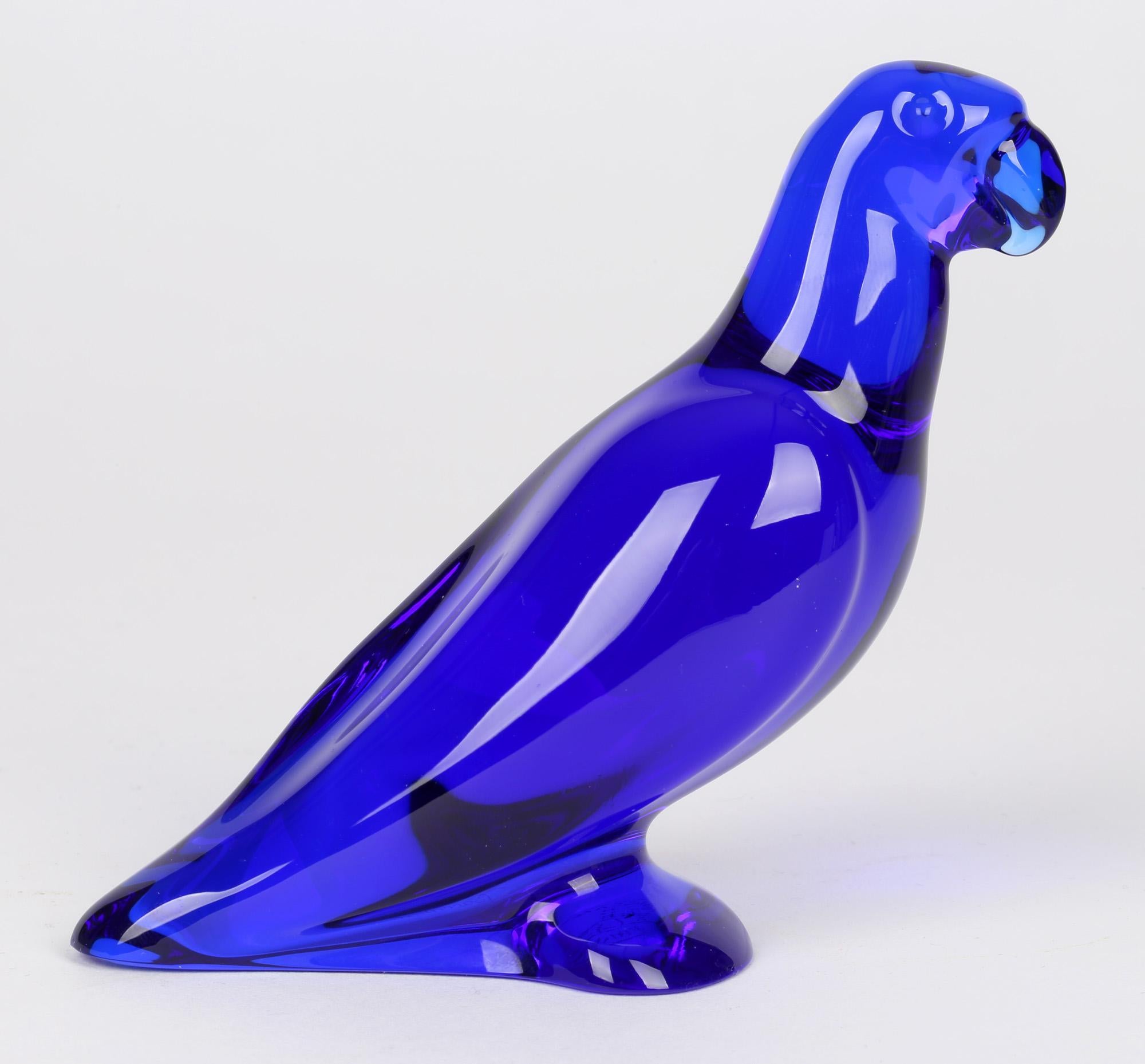 Modern Baccarat French Cobalt Blue Glass Parrot Paperweight