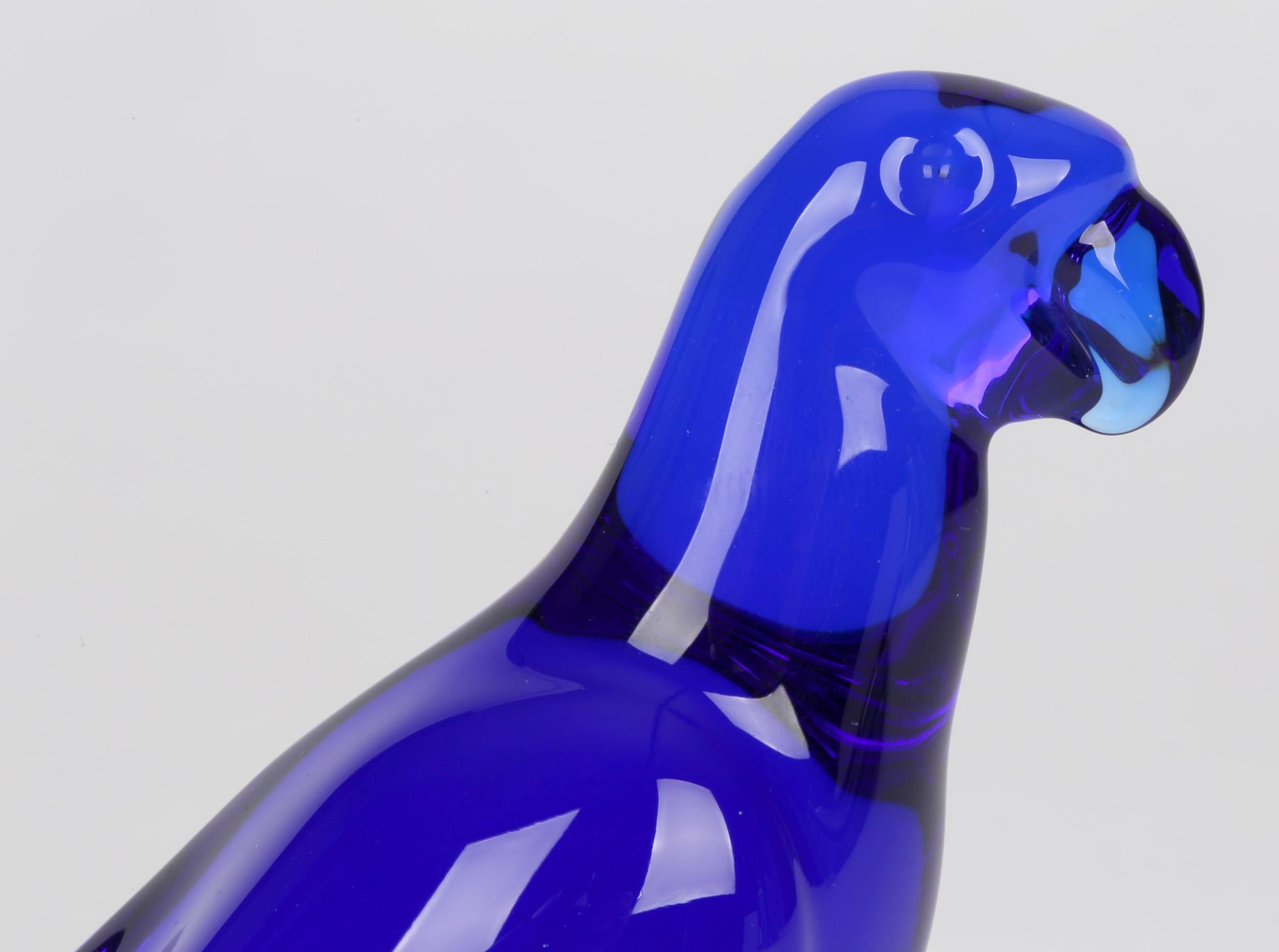 Molded Baccarat French Cobalt Blue Glass Parrot Paperweight