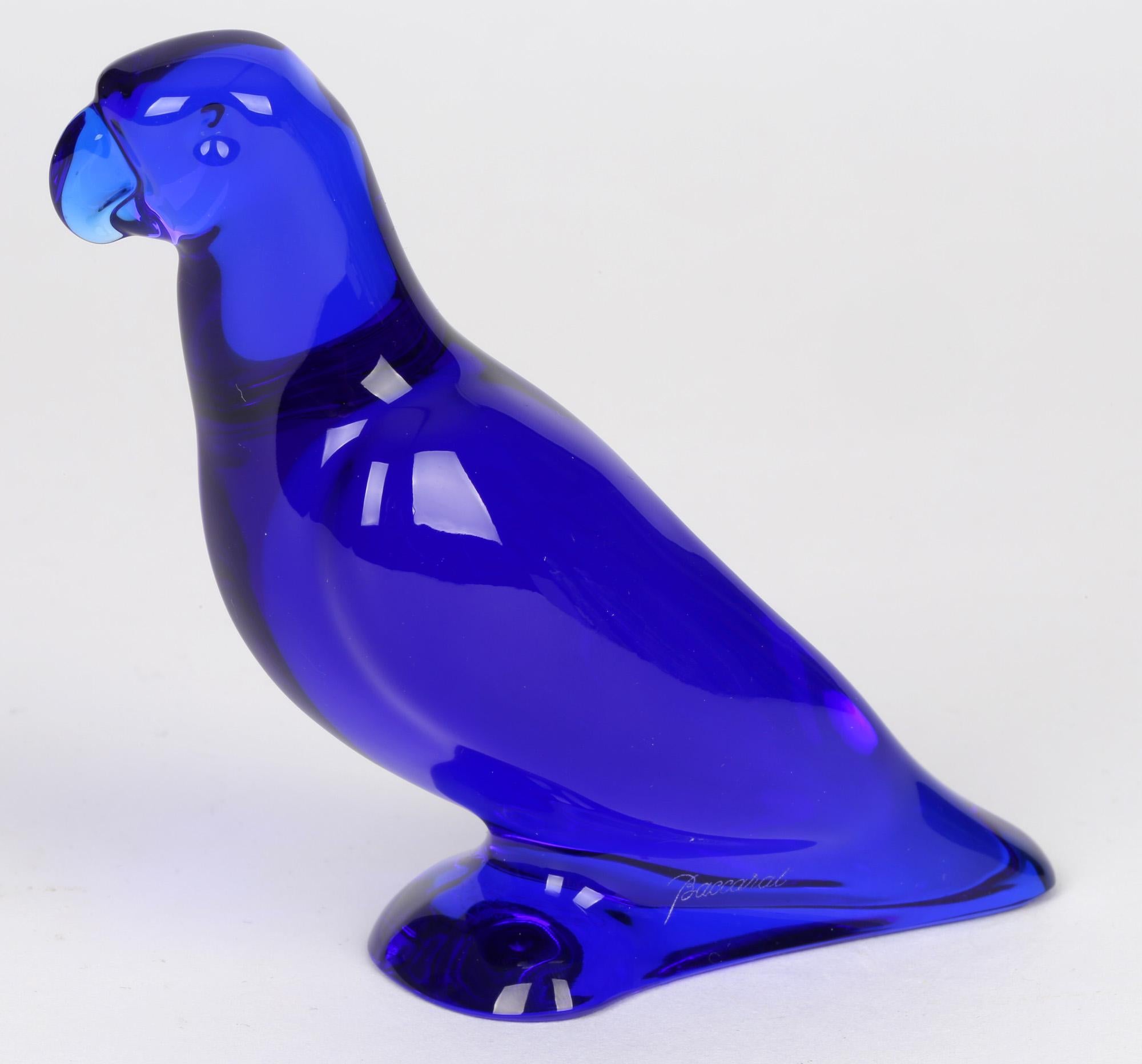 20th Century Baccarat French Cobalt Blue Glass Parrot Paperweight
