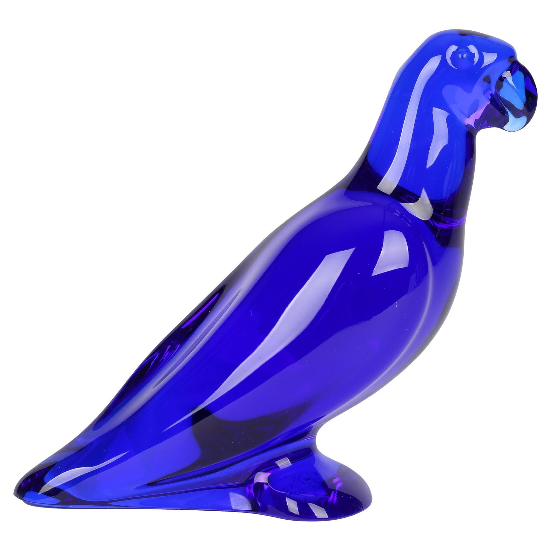 Baccarat French Cobalt Blue Glass Parrot Paperweight