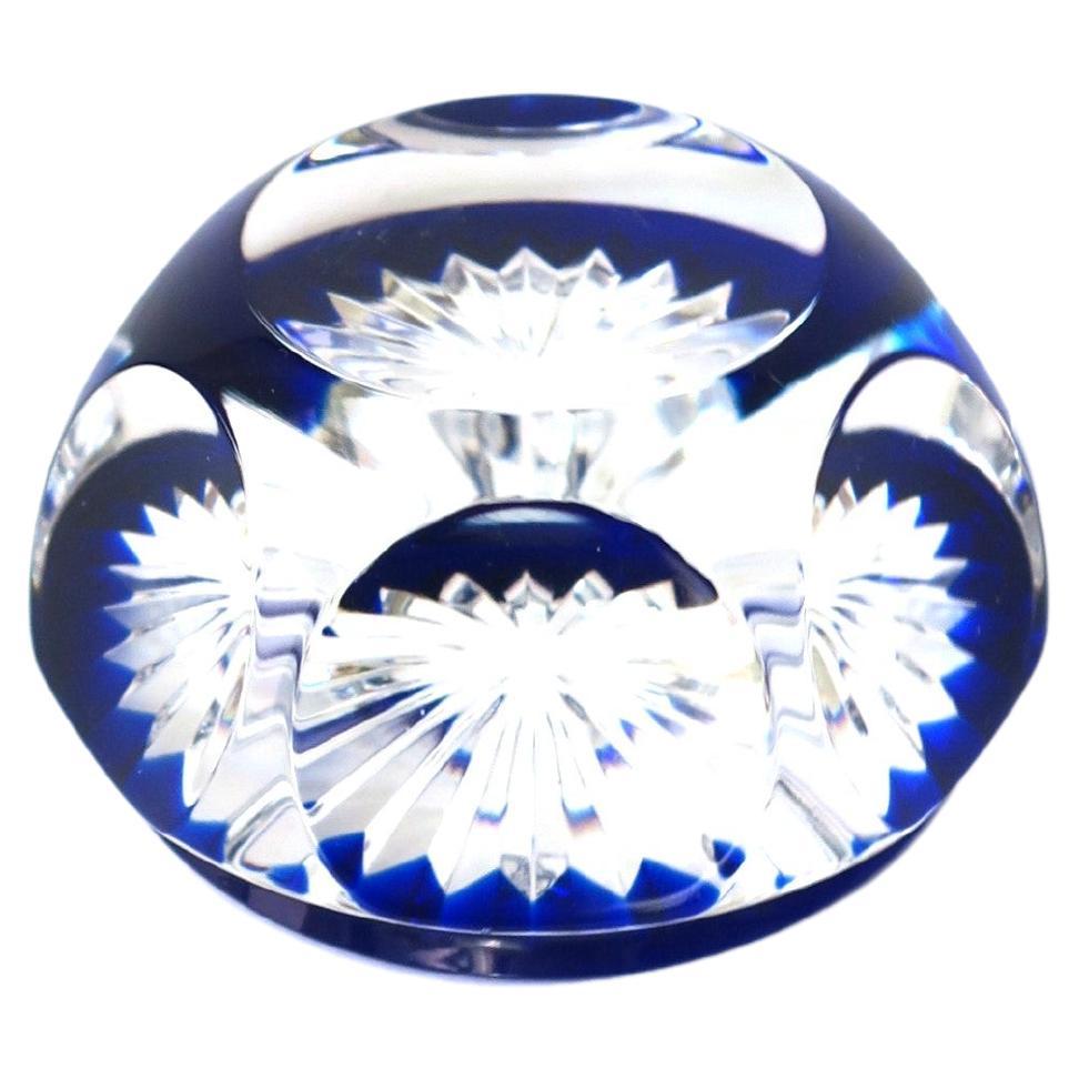 Baccarat French Crystal Blue and Clear Paperweight Decorative Object For Sale