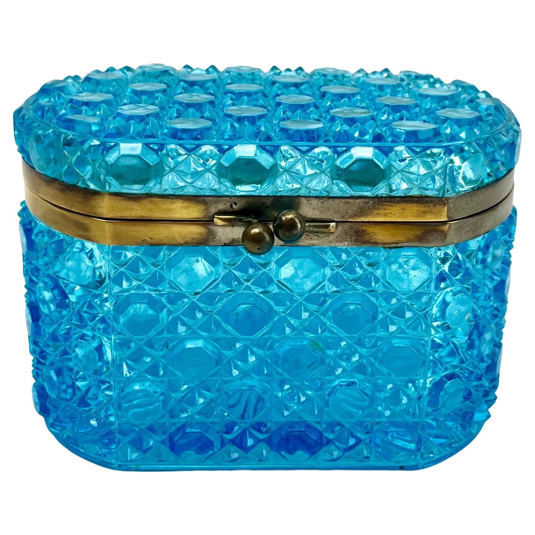  Baccarat French Cut Crystal Jewelry Box with Brass Hardware