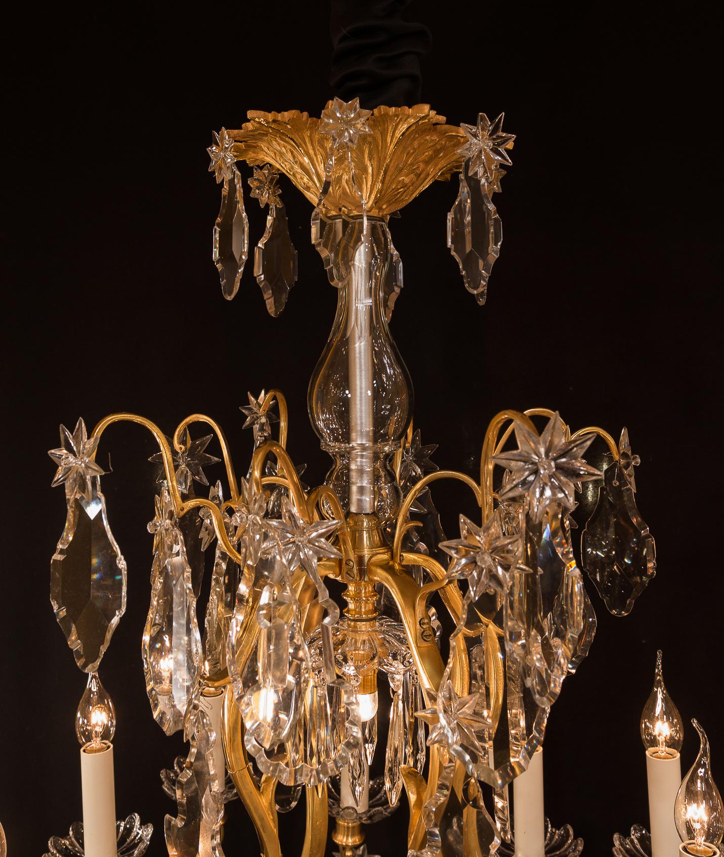Baccarat, French Louis XV Style, Gilt-Bronze and Crystal Chandelier In Good Condition In Saint Ouen, FR