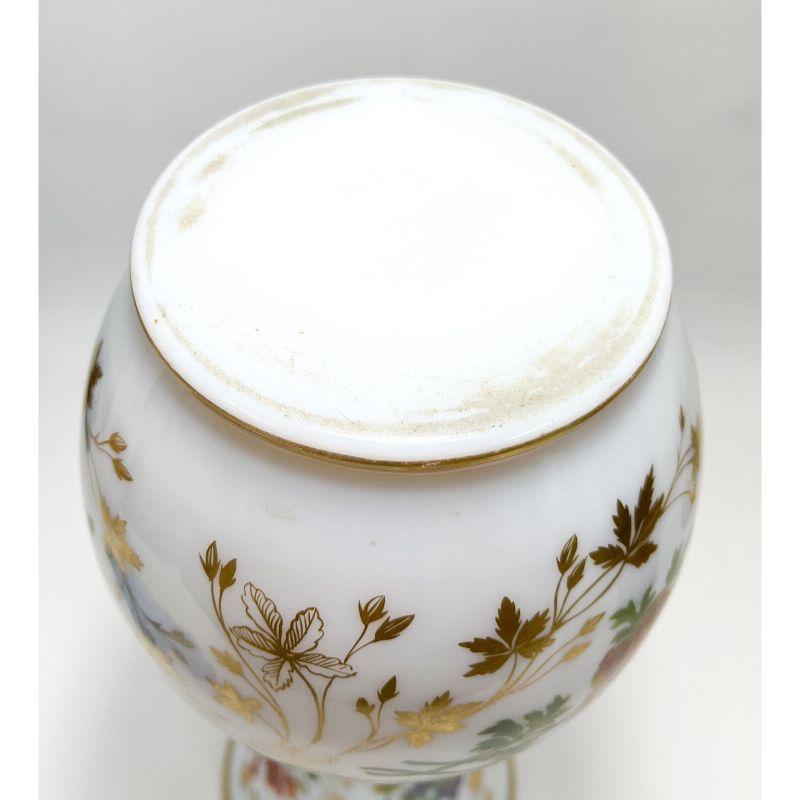 Baccarat French White Opaline Glass Hand Painted Floral Vase, circa 1900 For Sale 4