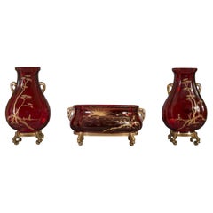 BACCARAT, Garniture with Japanese landscape, circa 1880
