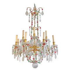 Lustre à 8 lumières en bronze doré et cristal de Baccarat