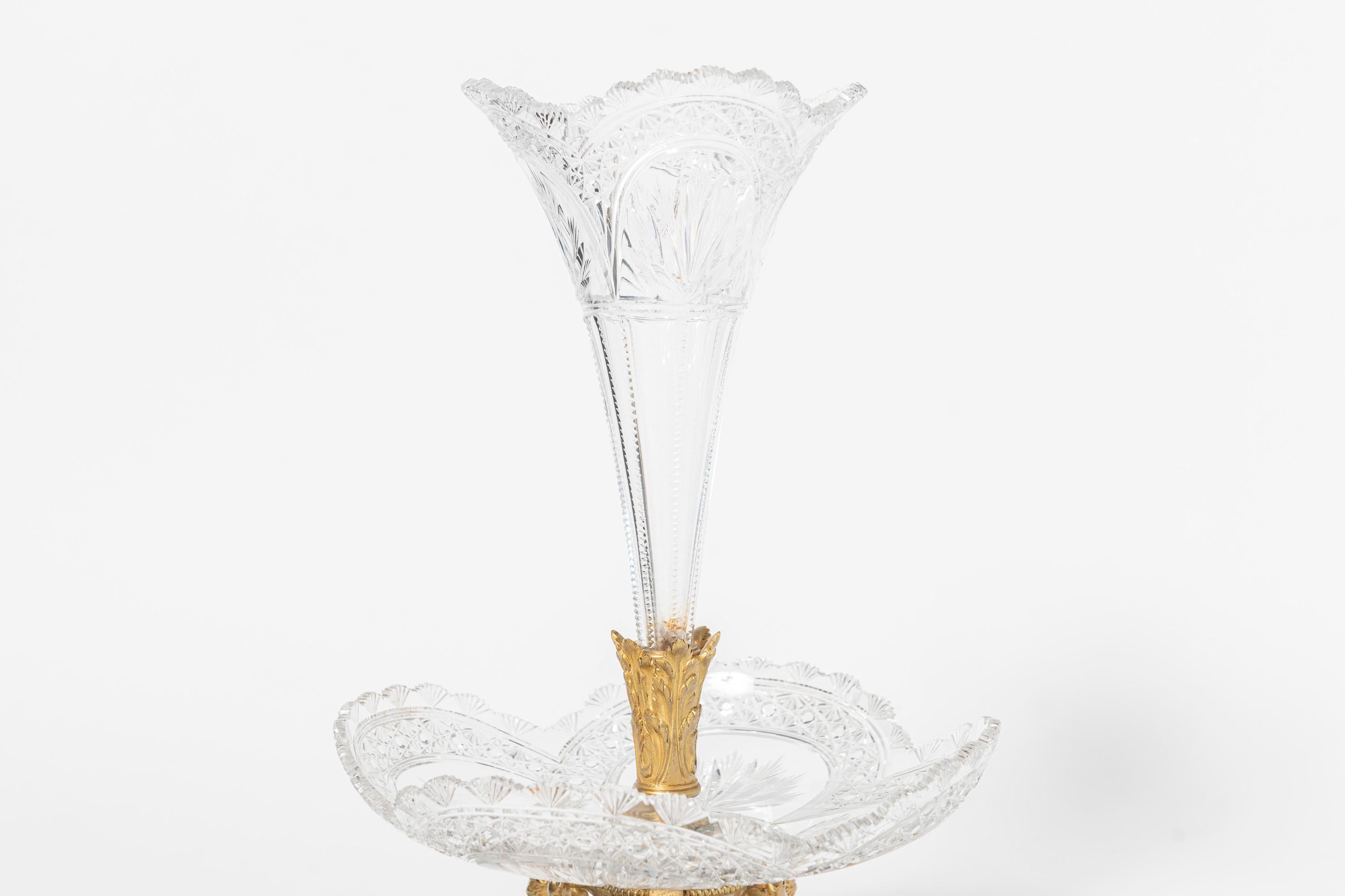 French Baccarat glass and gilt bronze center piece. France, early 20th century. For Sale