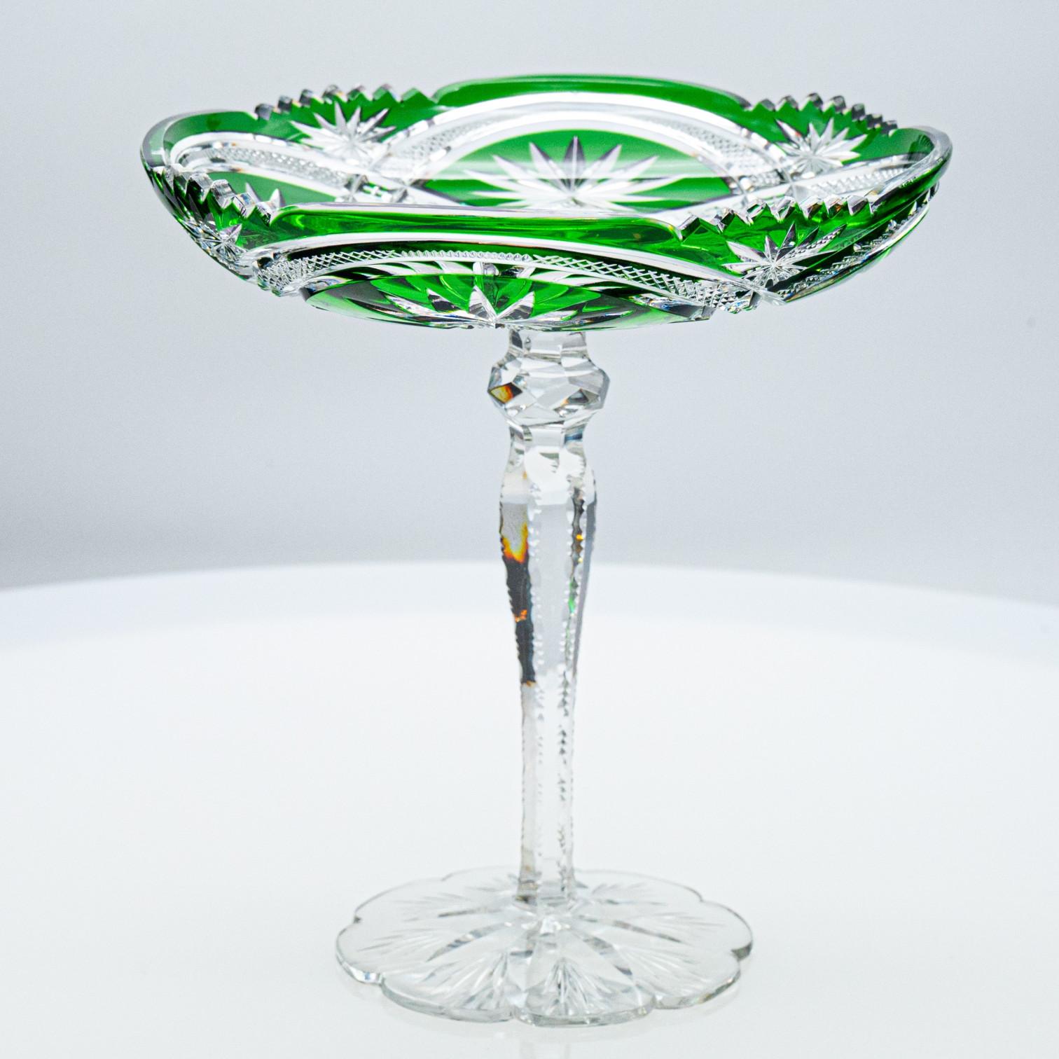 Early 20th Century Baccarat, Grass Green Crystal Cut Coupe, France, 1920 For Sale