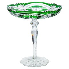 Antique Baccarat, Grass Green Crystal Cut Coupe, France, 1920