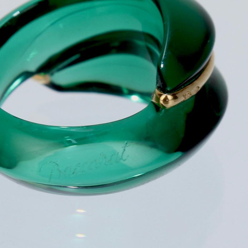 Baccarat Green Coquillage Crystal and 18 Karat Gold Cocktail Ring 2