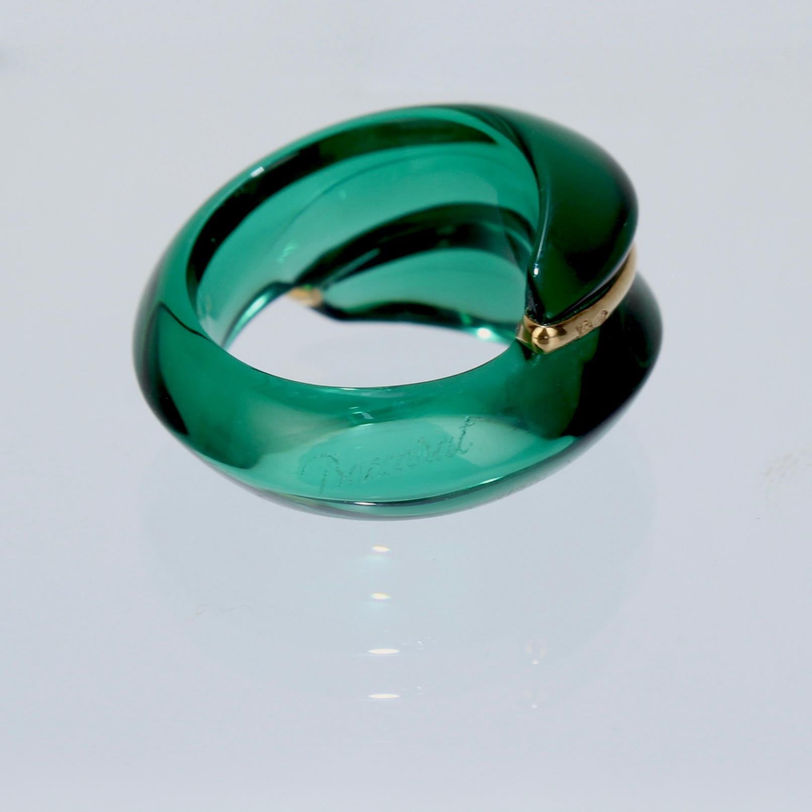 Modern Baccarat Green Coquillage Crystal and 18 Karat Gold Cocktail Ring