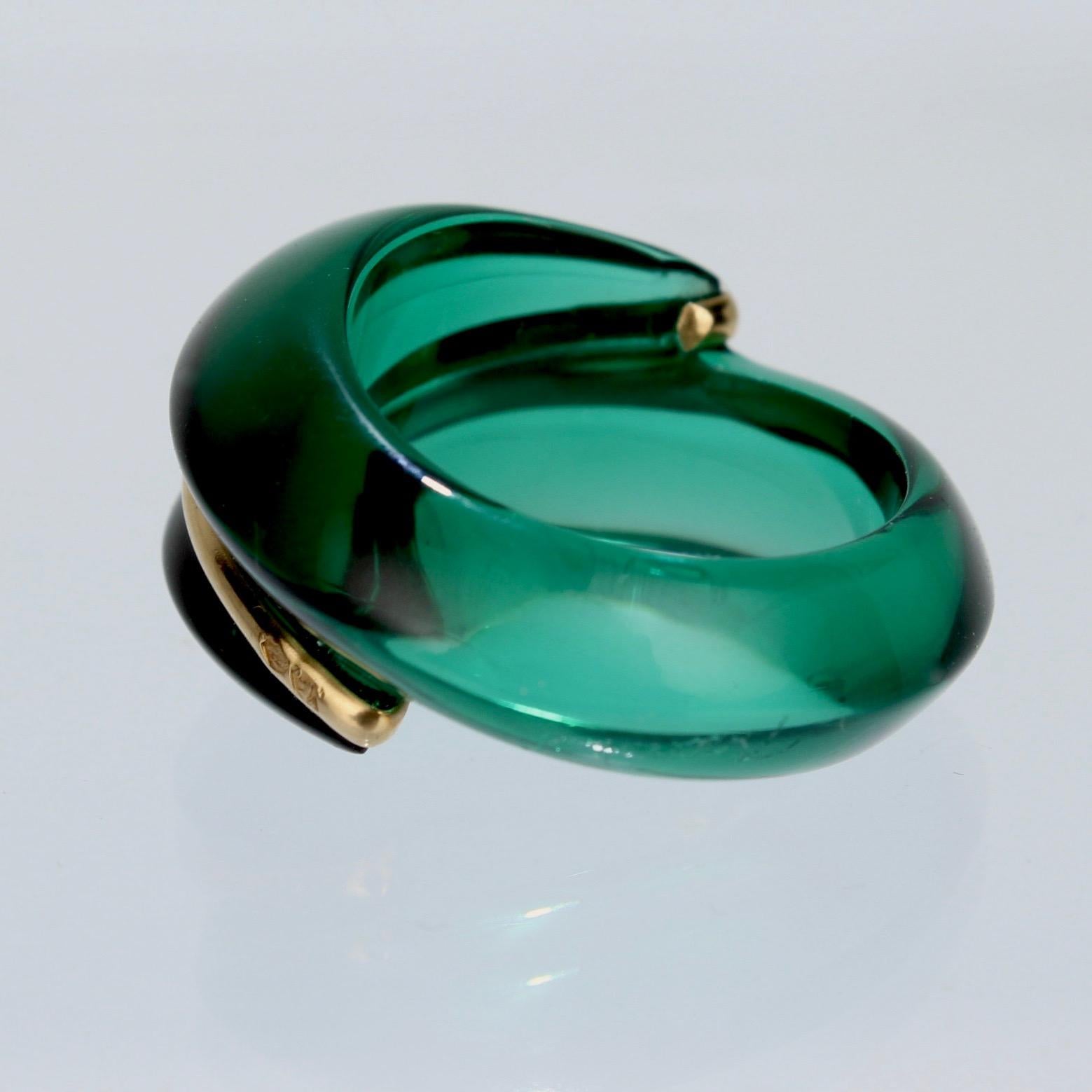 Women's Baccarat Green Coquillage Crystal and 18 Karat Gold Cocktail Ring