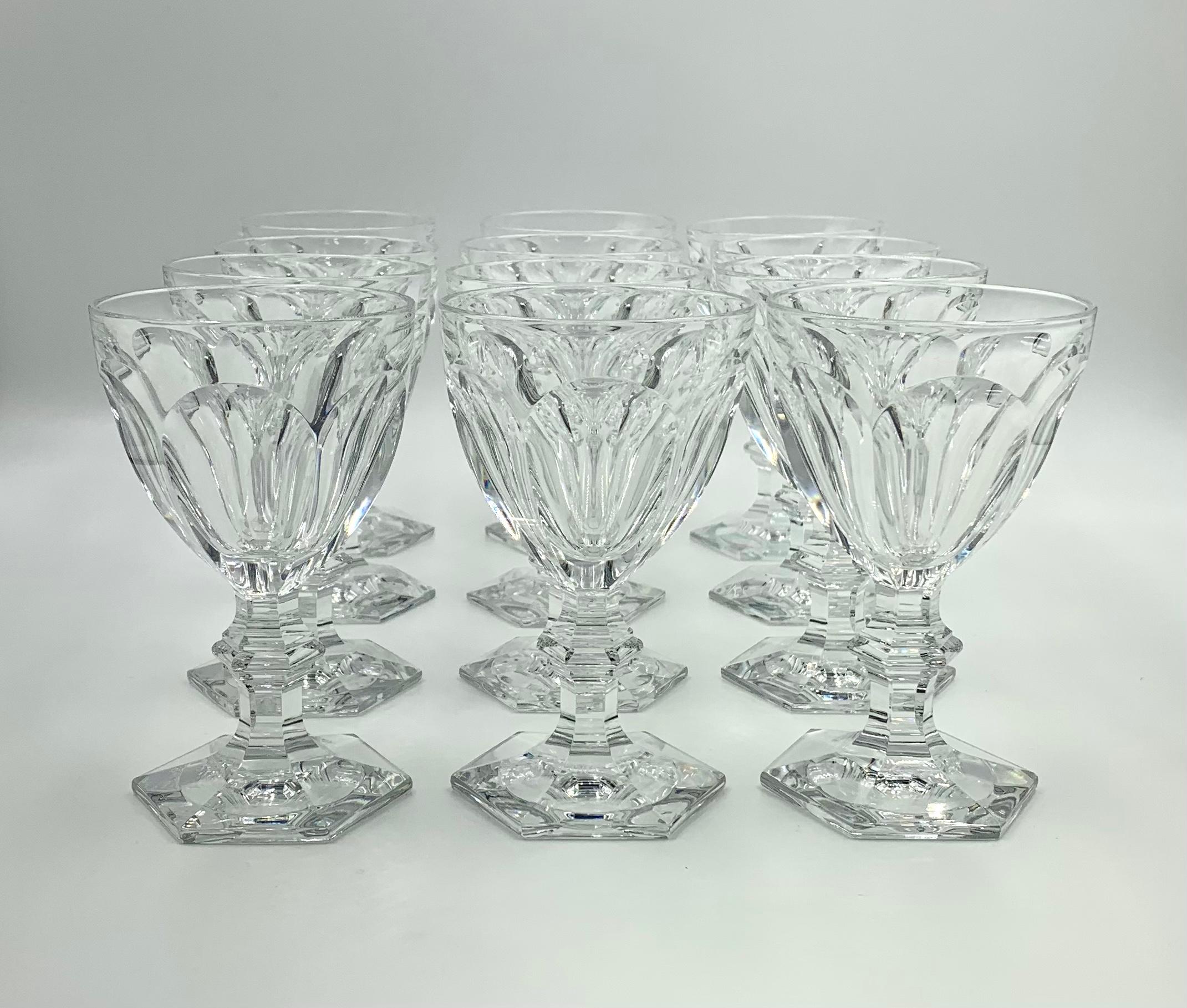 Fine set of twelve Baccarat Harcourt 1841 wine goblets in excellent condition.
Iconic Baccarat design, beautiful proportions, hand-crafted in France.
Each signed on the base
Height 5.25 inches
Diameter 3.25 inches.
 